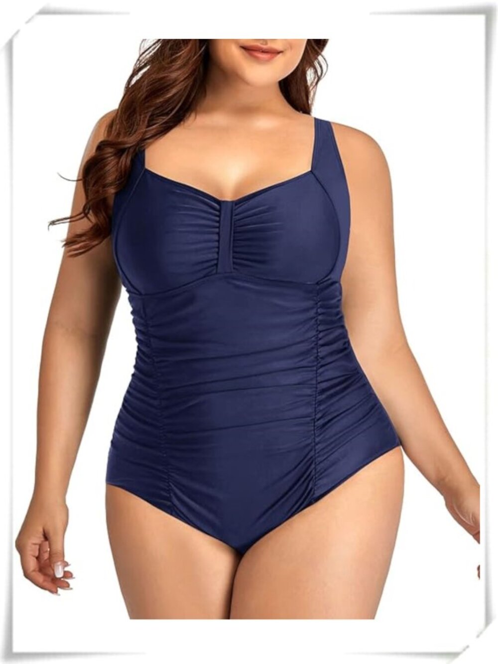 Amazon Daci Dark Blue Retro Style Shirred Ruched One Piece Plus Size Swimsuit